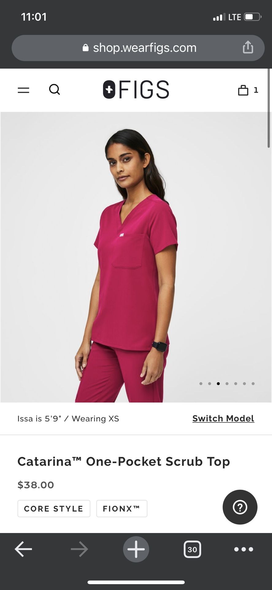 BWT Figs scrub high waist Zamora XS Petite Ultra Rose