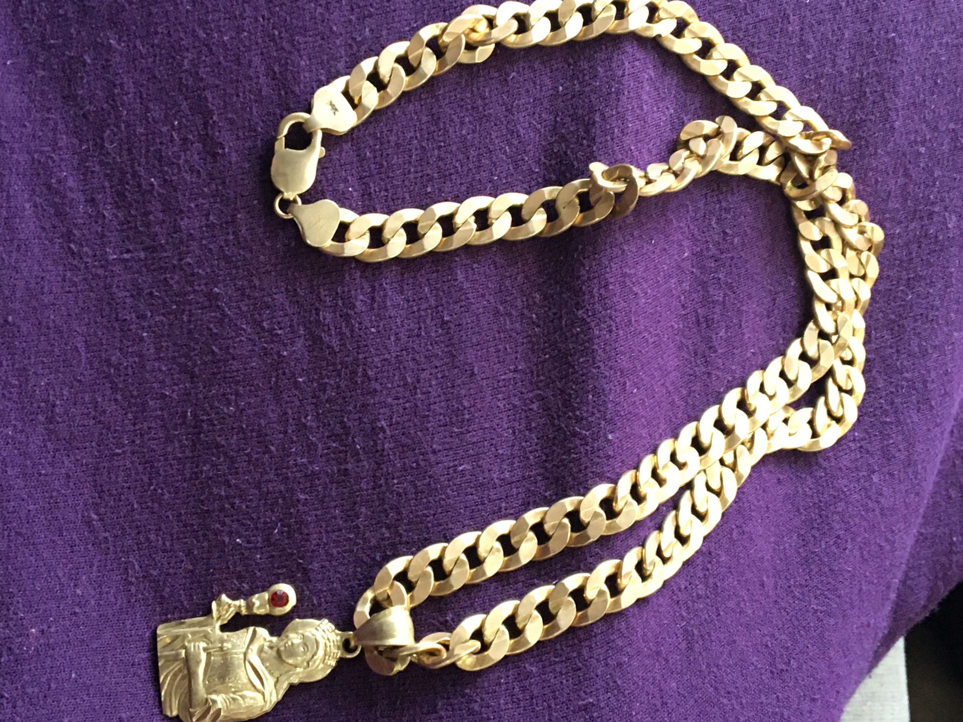 14k Gold Cuban Link Chain/ Rosemary Pendant 14k special.