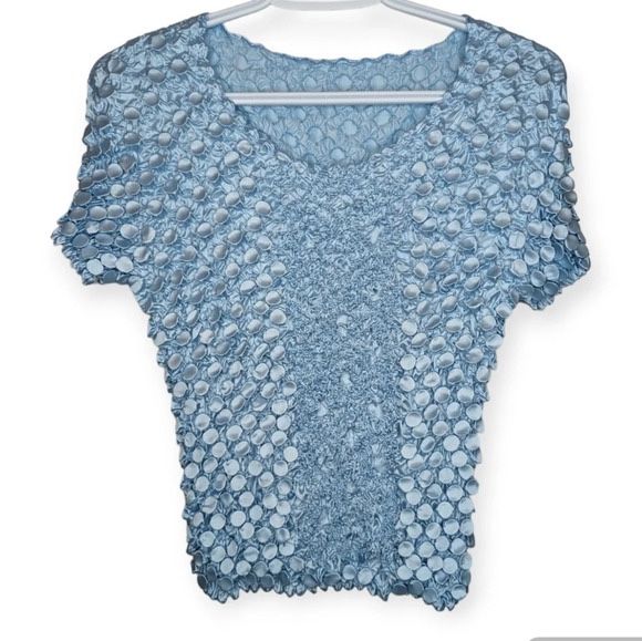 Vintage Y2K Baby Blue Popcorn Short Sleeve Top One Size Small Medium Large