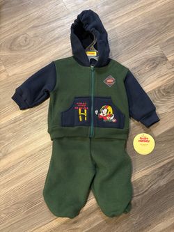 Vintage Baby Mickey Mouse football themed hoody set Sz - 6/12 months fit