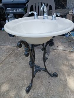 Bathroom Sink vanity With Black Cast Iron Pedestal Sink base