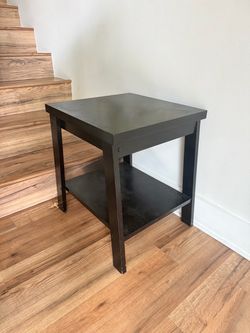 Black Wood Side Table with Bottom Shelf