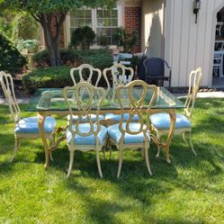 Elegant Vintage French Provincial Dining Room Table & 6 Chairs. Metal 66 Inches by 41.5 Inches