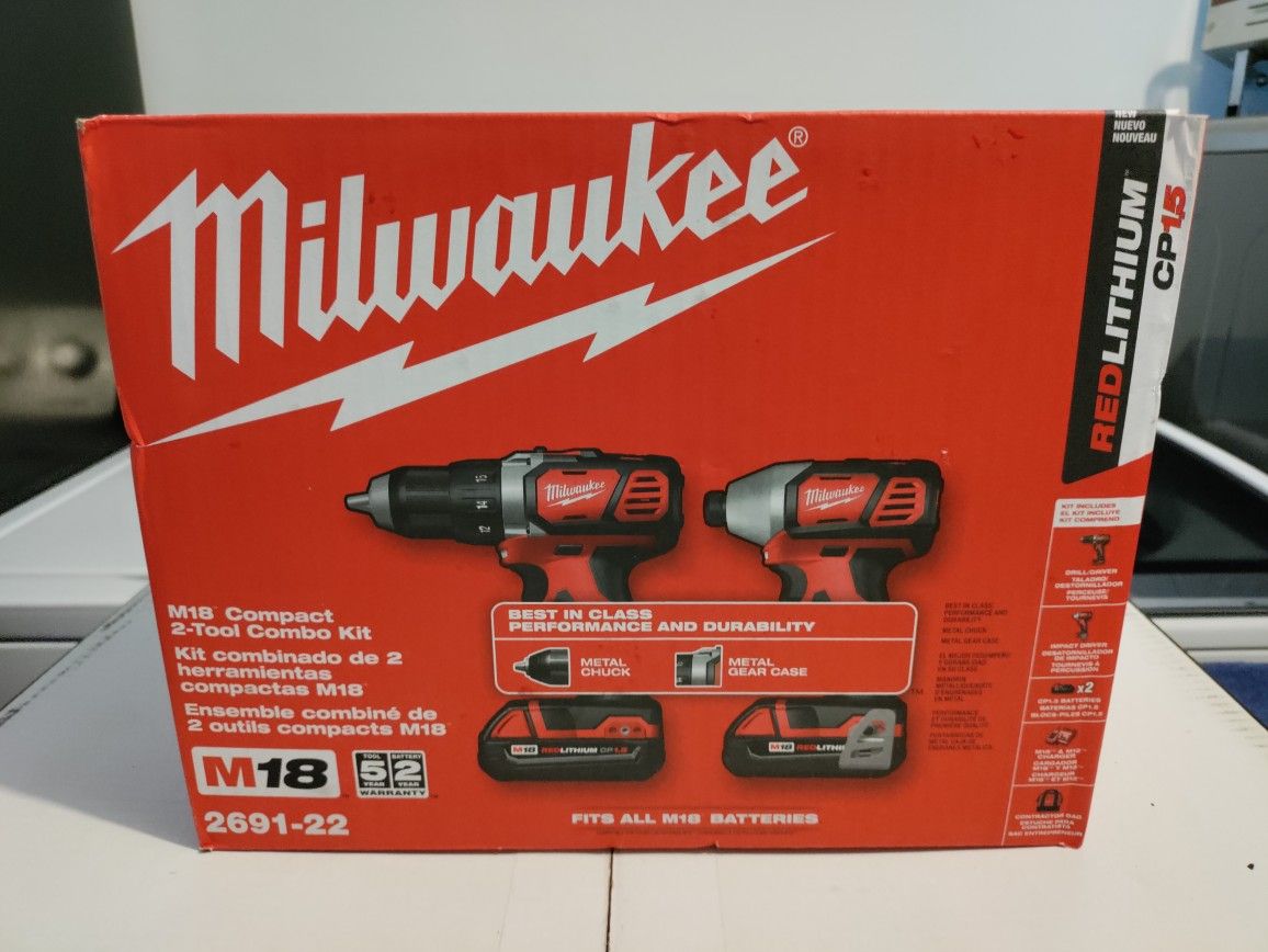 Brand New Inbox Milwaukee Two Pack Combo Drills Battery Charger Bag