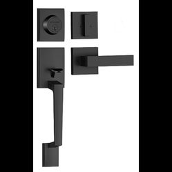 TICONN Front Door Handle Set, Heavy Duty Square Door Lever & Single Cylinder Deadbolt (Matte Black)