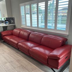 Red Leather Couch With Reclinable Seats.  Like New!