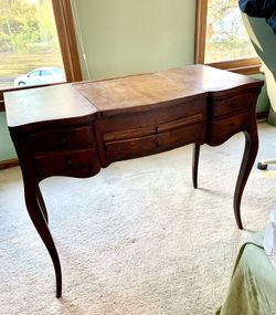 Beautiful Antique Vanity Wood Table / Desk with Louis XV-style curved legs