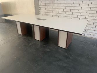 Conference table one piece top 4x10’ white/espresso with power data