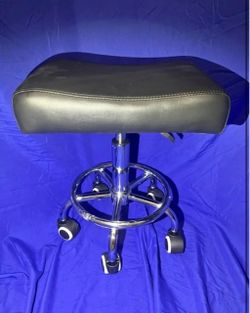 Black Leather Rolling Saddle Stool