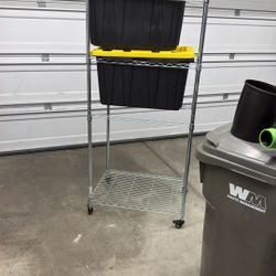 Safe Racks 5 Bin Metal Shelf, Roller Wheels And 2 Bins