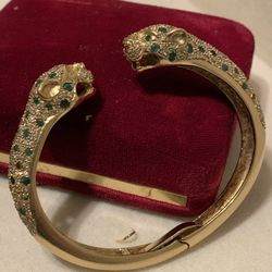 14 k gold , Emerald and Diamond double panther bracelet