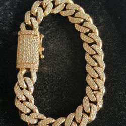 14k Cuban Gold Diamond Bracelet 10mm 55 Grams 