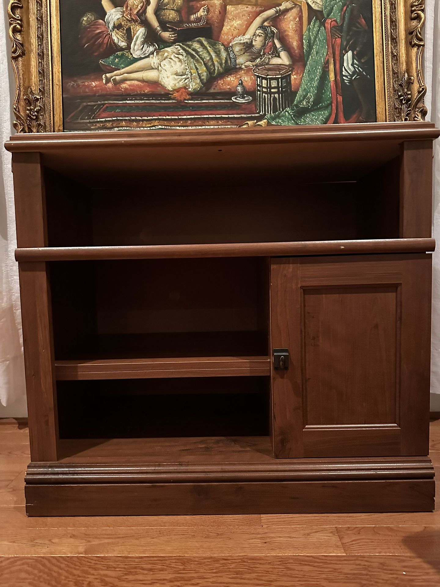 Cherry Finish TV table With Ample Storage Space And Shelves