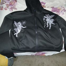 Street Life Men's Street Fashion Angel Graphic Zip-Up Hoodie Sweatshirt, Fall/Winter, Long Sleeve Top