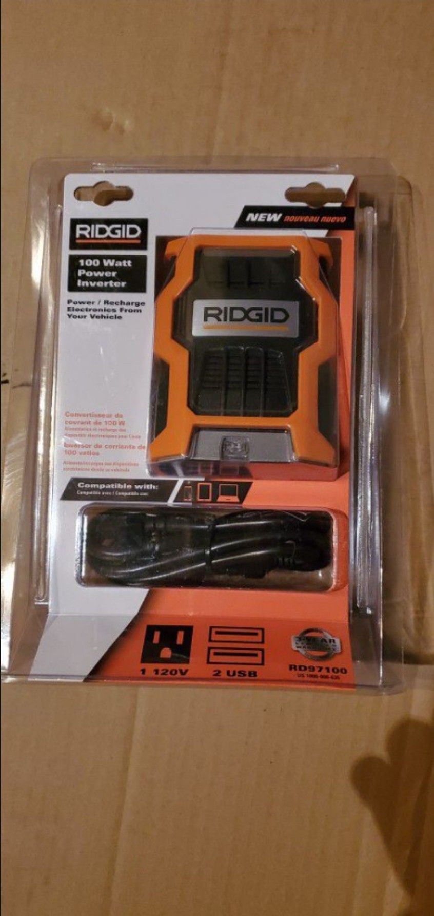 BRAND NEW, RIDGID 100-Watt Power Inverter,NUEVO.