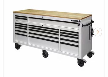 Tool Storage 72 in. W x 24 in. D 18-Drawer Heavy Duty Adjustable Height Mobile Workbench Cabinet in Matte White