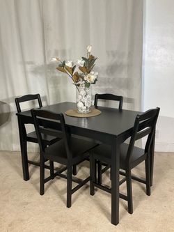Black Compact Dining Table & 4 Chairs