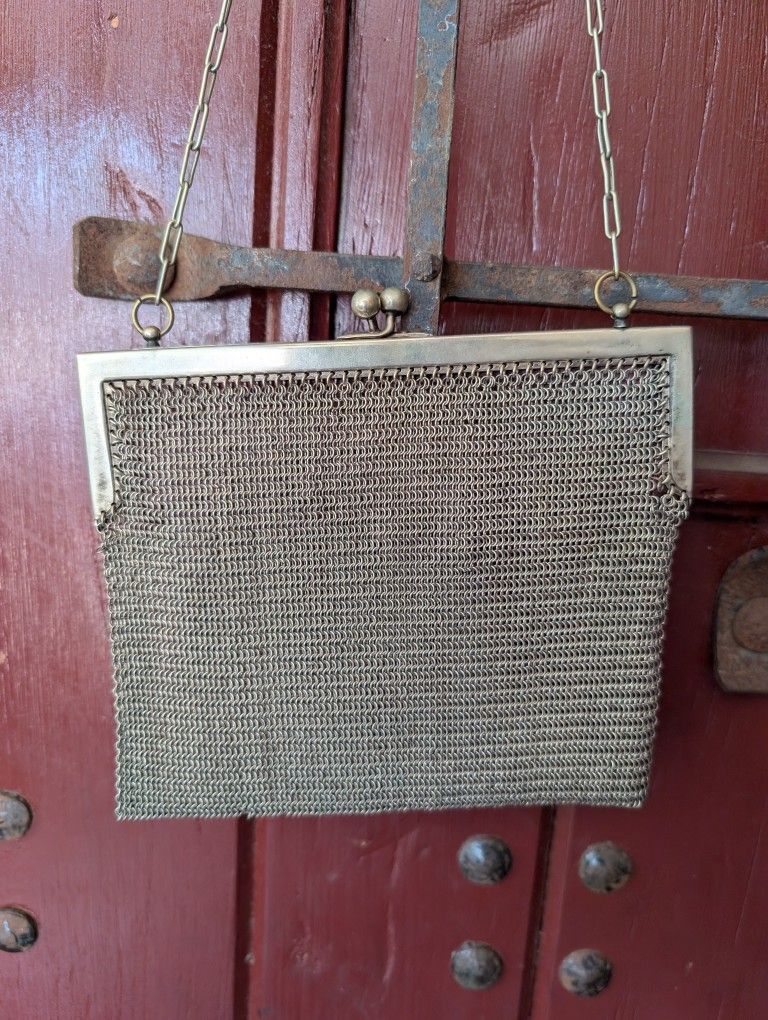 Vintage Silver Mesh Purse Coin Pouch Satchel Bag German ? French ? Antique Wire Wristlet Clutch