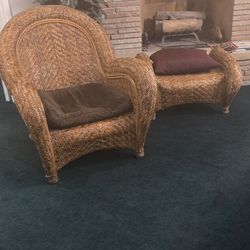Vintage Malabar Rattan Lounge Chairs and Ottoman From Pottery Barn 