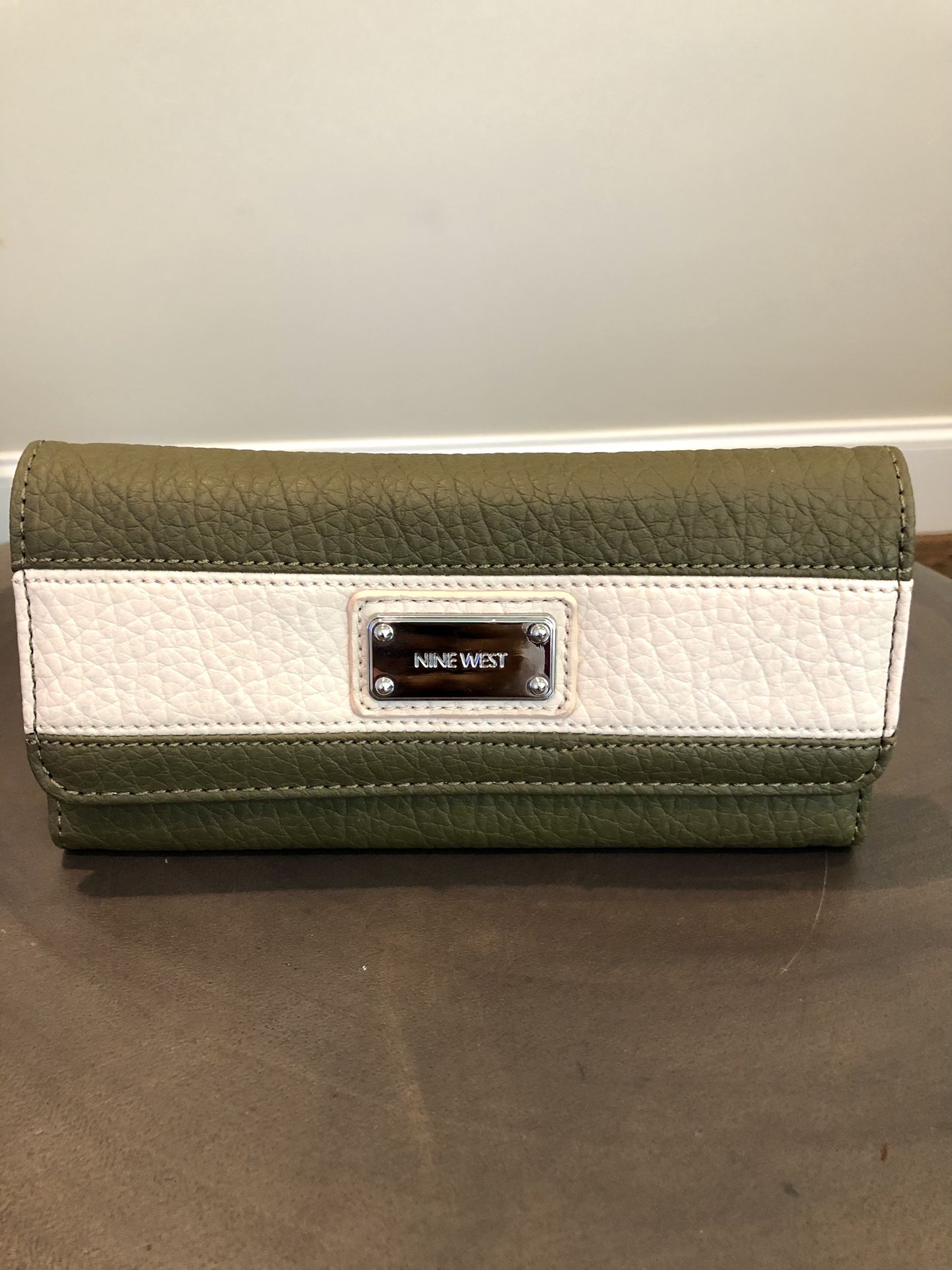 Nine West Sage Green Trifold Wallet: Faux Leather