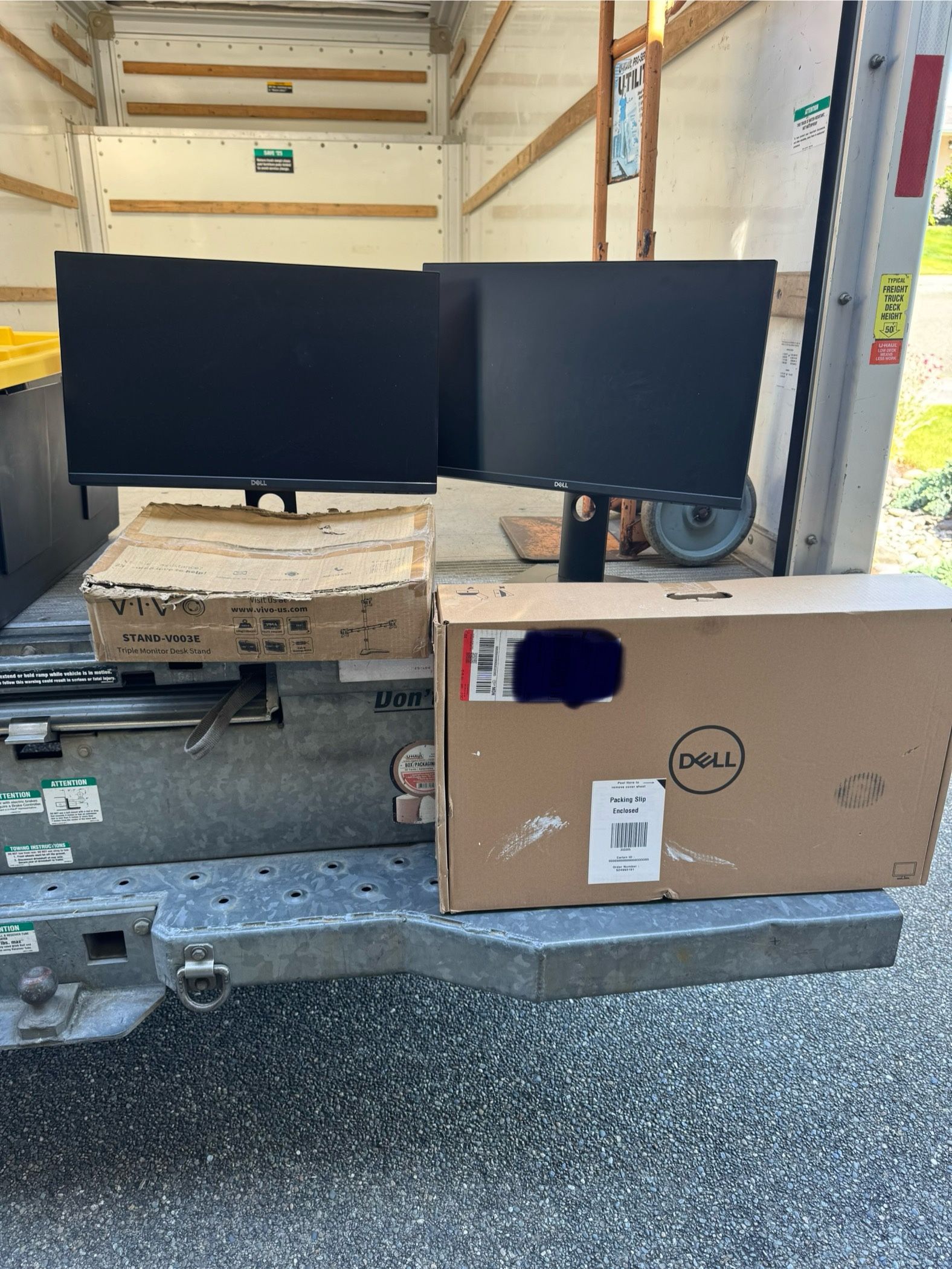 Three Dell Monitors With Triple Monitor Stand