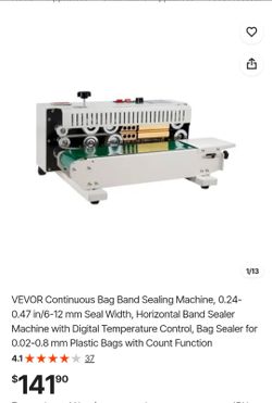 VEVOR Continuous Bag Band Sealing Machine, 0.24-0.47 in/6-12 mm Seal Width, Horizontal Band Sealer Machine with Digital Temperature Control, Bag Seale