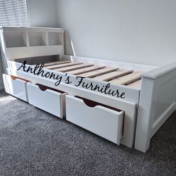 White Twin Bed Frame W/ Drawers 