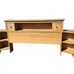 One-of-a-Kind Handmade Mid-Century Bookcase Headboard (Full) — Studio Built w/ Nightstands