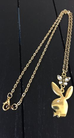 20” Stainless Steel Necklace with Crystal Butterfly/ Swarovski Glass Crystal Playboy Bunny Pendant