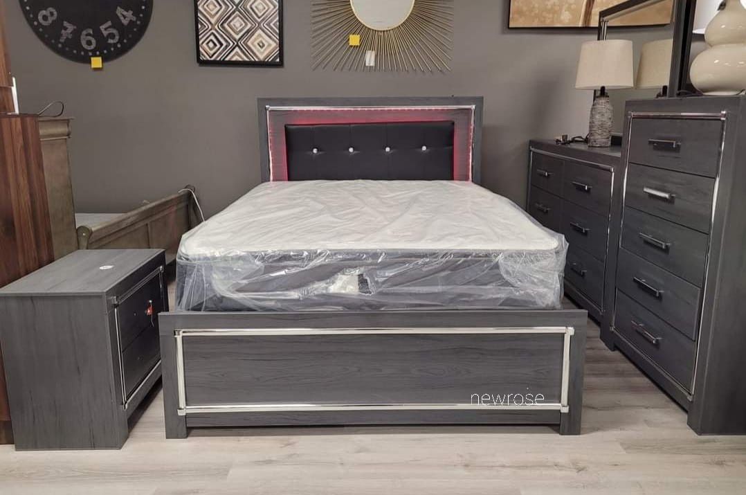 Same Day| Next Day Delivery💫[SPECIAL] Lodanna Gray Queen LED Panel Bed
