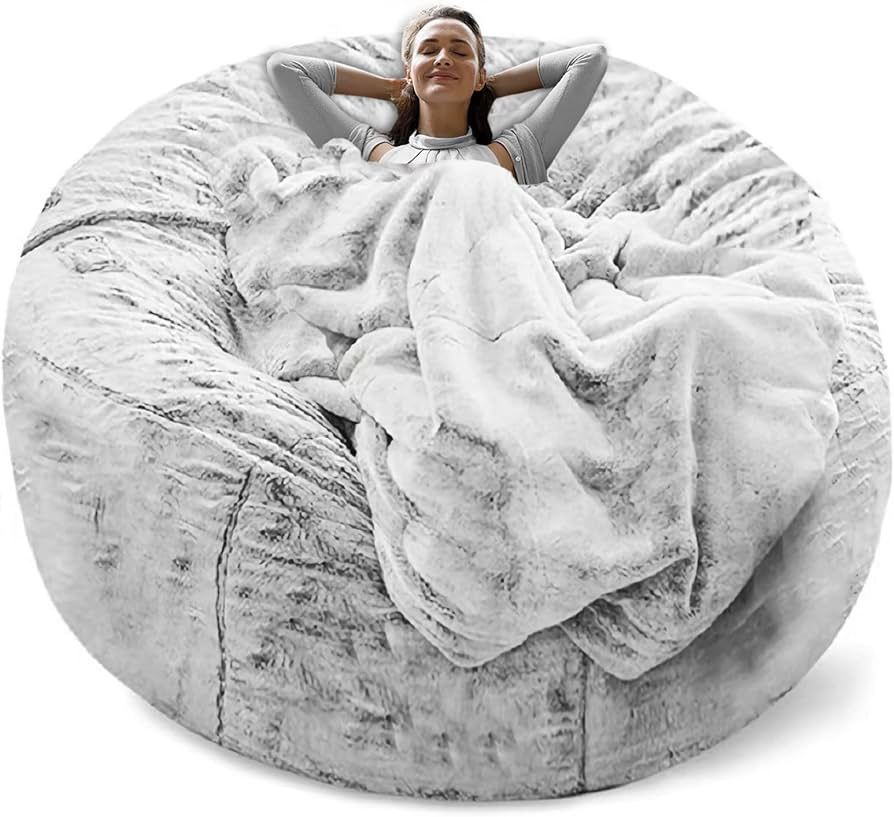 Bean Bag Chair Cover(it was only a Cover, not a Full Bean Bag) Chair Cushion, Big Round Soft Fluffy PV Velvet Sofa Bed Cover, Living Room Furniture, L