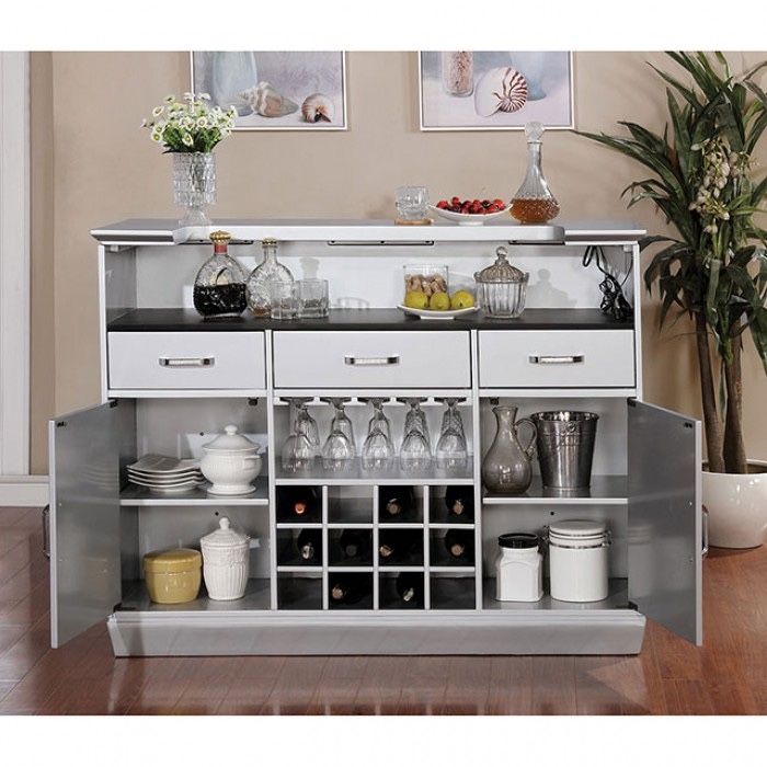SILVER FINISH LED LIGHT BAR COUNTER TABLE CABINET DRAWERS STORAGE STEMWARE RACK WINE STORAGE PREP AREA BARRA GABETA