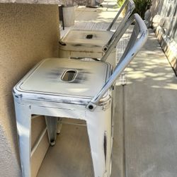 Distressed Metal Barstools – White
