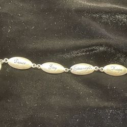 Vintage Humanity Pewter  Lobster Claw Clasp Bracelet 10 Words of Encouragement