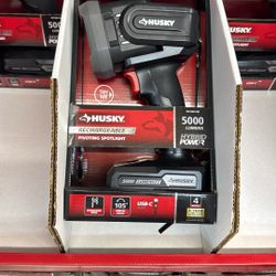 Husky 5000 Lumen Hydrid Power Rechargeable Pivoting Spotlight Flashlight 