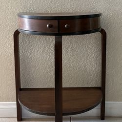 Vintage Wood Side Table With Swivel Drawers