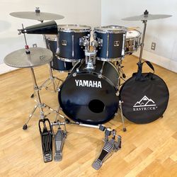Yamaha Stage Custom Matte Black Complete Drum Set 22 12 14 16 PDP 2 Leg Hihat Double Pedal New Quiet Cymbals Cowbell pdp throne $675 Cash In Ontario 9
