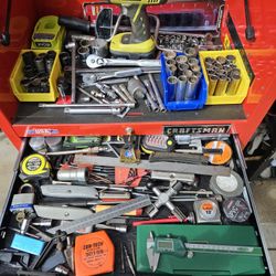 Heavy Duty Rolling Toolbox Full With Tools Including Keys, And 6 Electric Plugs 