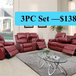 💥FREE DELIVERY💥Brand New 3PC Reclining Sofa Loveseat Chair Set 