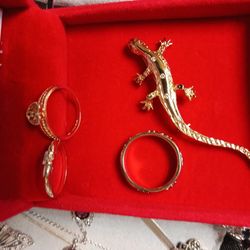 Solid 14K Gecko With Authentic Diamonds (3) And Ruby's (2),14K 