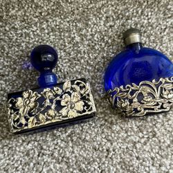 2 Vintage Cobalt Blue Perfume Bottle