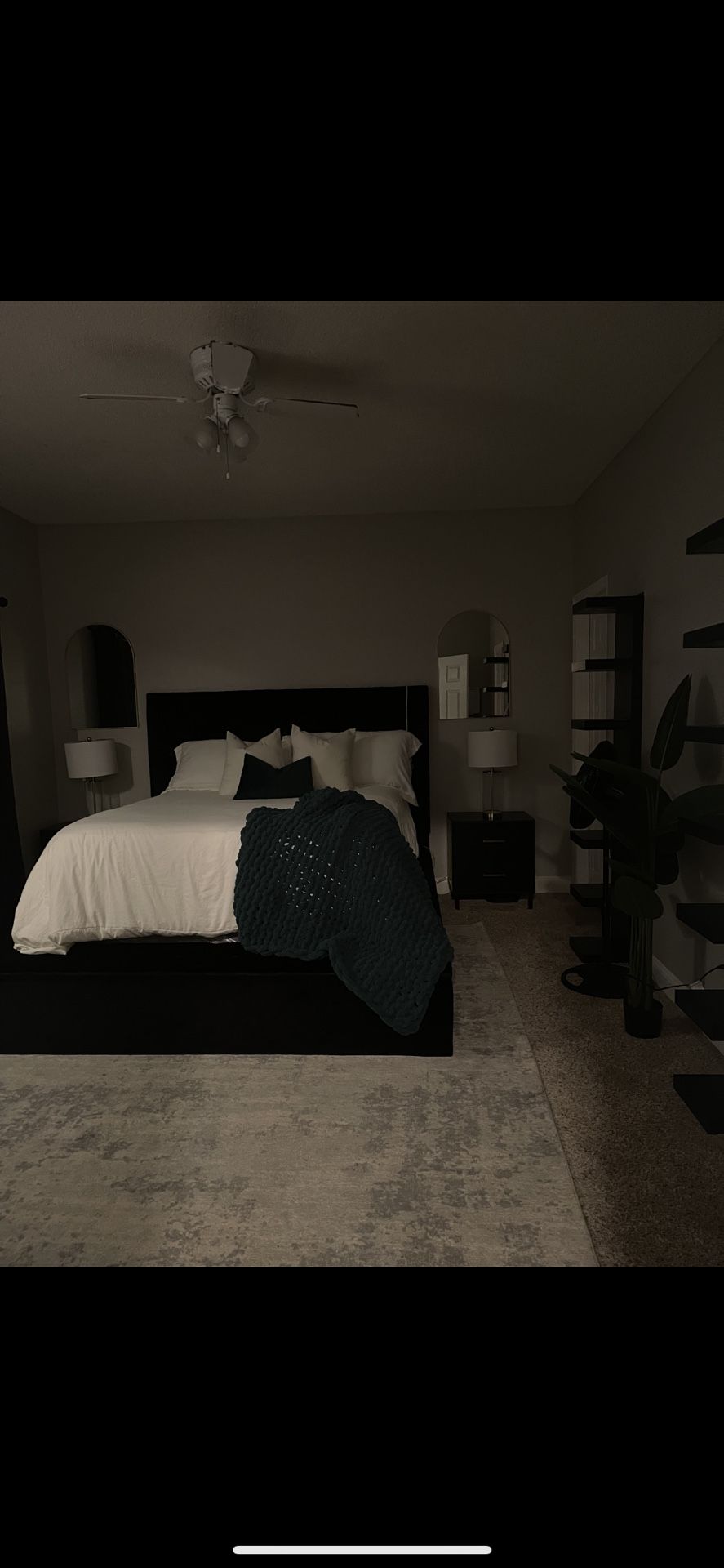 Queen Black Velvet Platform Bed
