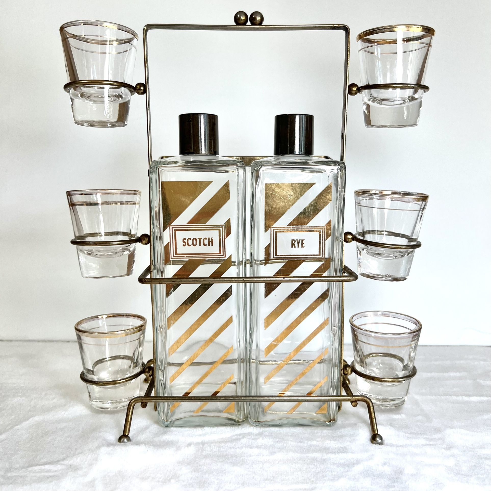 Mid-Century Anchor Hocking Shot glasses Whiskey Scotch Decanter & Caddy Vintage