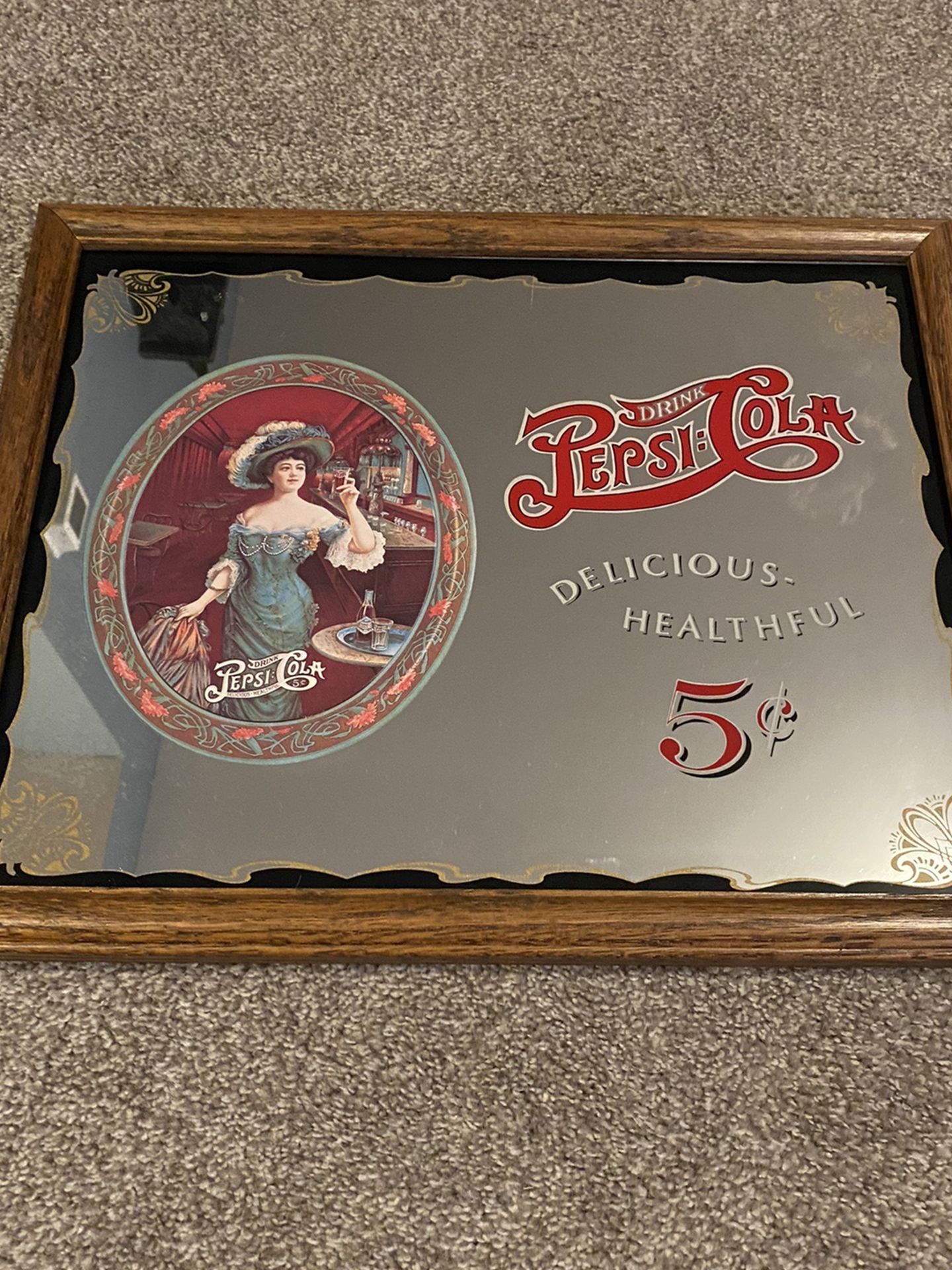 Vintage Pepsi-Cola Gibson Girl Mirrored Sign