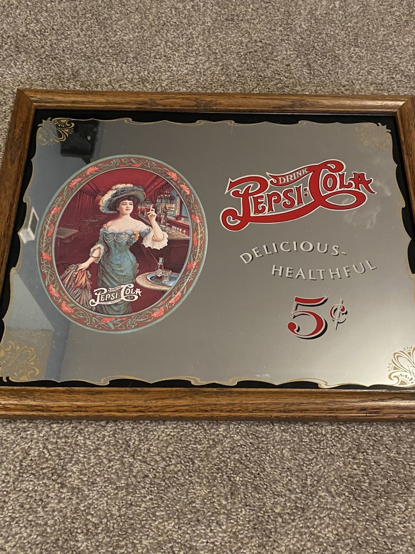 Vintage Pepsi-Cola Gibson Girl Mirrored Sign