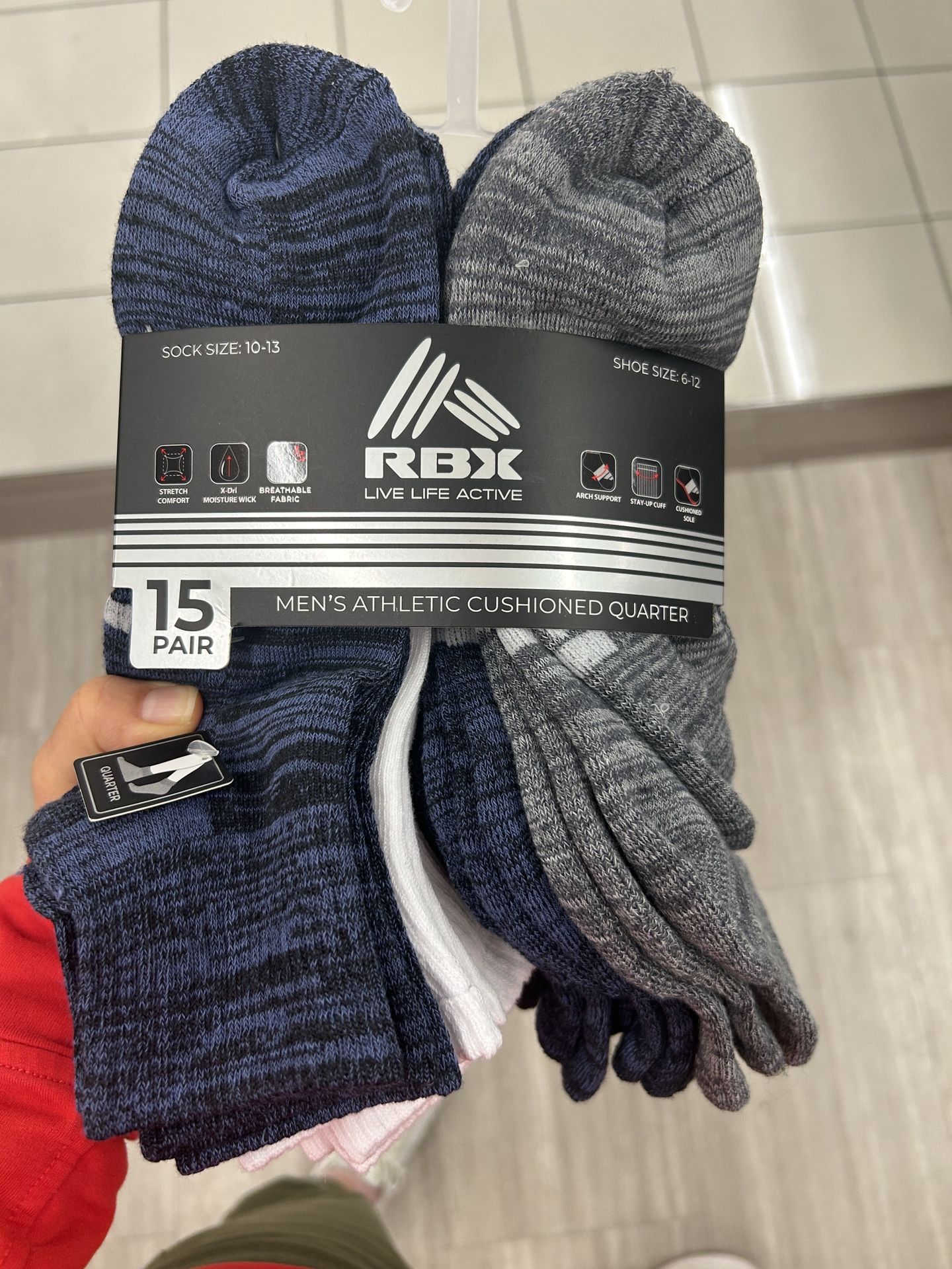 NWT RBX Men's Athletic Cushioned Quarter Socks 15 pairs