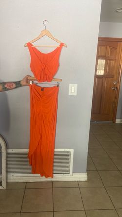 Orange Two-Piece Crop Top and Maxi Skirt Set