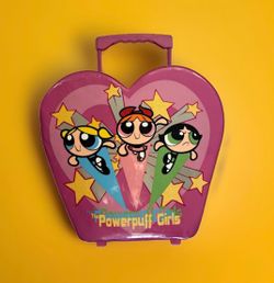 Vintage 1999 Powerpuff Girls Heart-Shaped Rolling Suitcase
