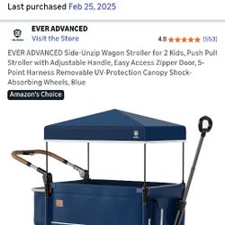 EVER ADVANCED Side-Unzip Wagon Stroller for 2 Kids, Push Pull Stroller with Adjustable Handle, Easy Access Zipper Door, 5-Point Harness Removable UV-P