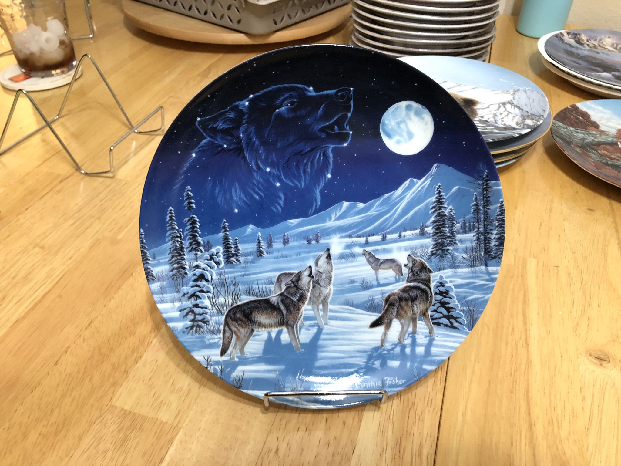 Vintage 1996 Wolf Collector Plate – “Starlight Serenade” by Cynthia Fisher – Bradford Exchange